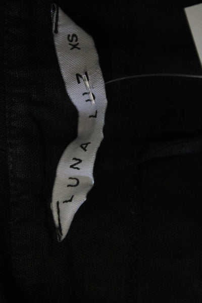 Luna Luz Womens Black Linen Cotton Blend VNeck Button Blazer Long Sleeve Size XS