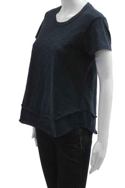 Leallo Women Basic T-Shirt Dark Blue 100% Cotton Crew Neck Short Sleeve Size XS
