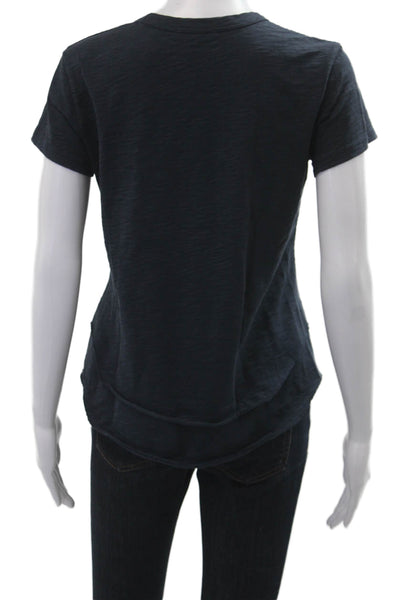 Leallo Women Basic T-Shirt Dark Blue 100% Cotton Crew Neck Short Sleeve Size XS
