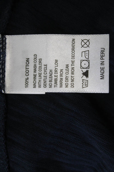 Leallo Women Basic T-Shirt Dark Blue 100% Cotton Crew Neck Short Sleeve Size XS