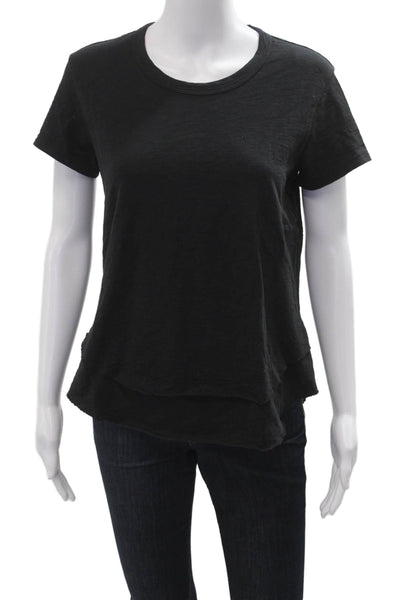 Leallo Womens Basic Black Cotton Crew Neck Short Sleeve T-Shirt Size XS