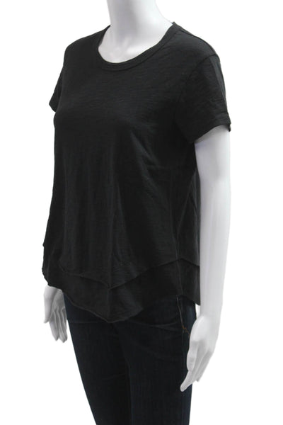 Leallo Womens Basic Black Cotton Crew Neck Short Sleeve T-Shirt Size XS