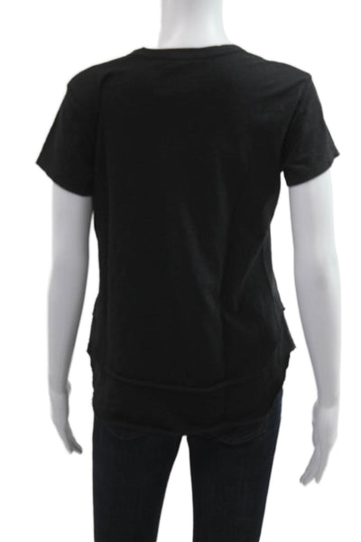Leallo Womens Basic Black Cotton Crew Neck Short Sleeve T-Shirt Size XS