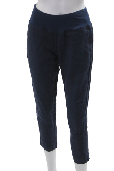 Luna Luz Women Dark Blue Linen Cropped Ankle Pants Solid Size XS