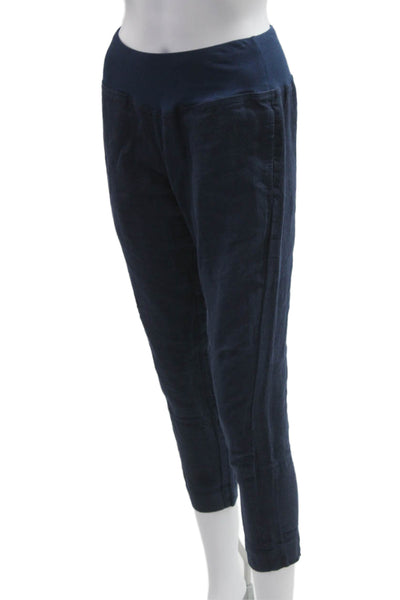 Luna Luz Women Dark Blue Linen Cropped Ankle Pants Solid Size XS