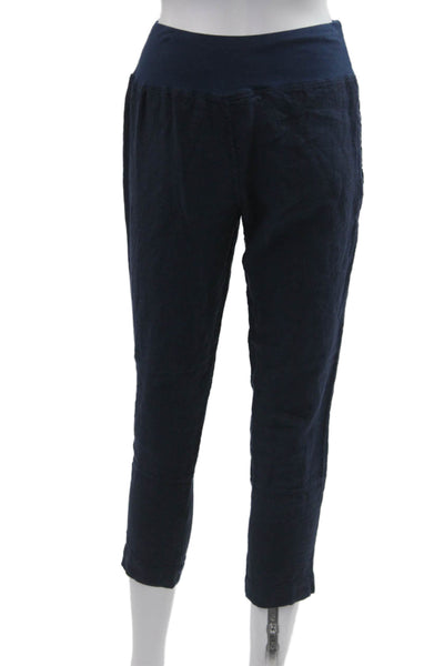 Luna Luz Women Dark Blue Linen Cropped Ankle Pants Solid Size XS