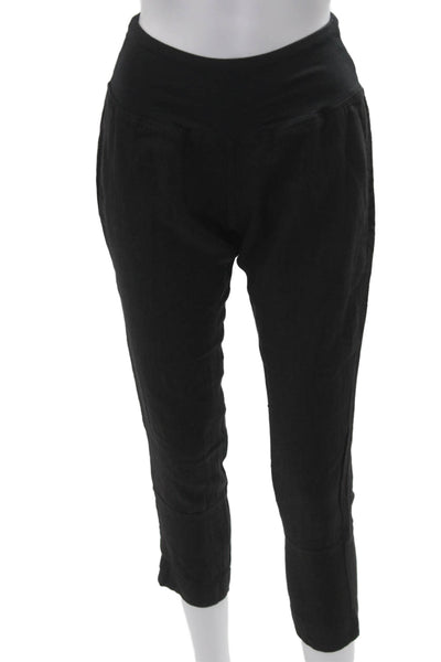 Luna Luz Womens Ankle Cropped Linen Pants Black Bohemian Solid Size XS
