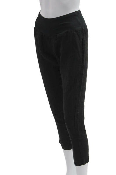 Luna Luz Womens Ankle Cropped Linen Pants Black Bohemian Solid Size XS