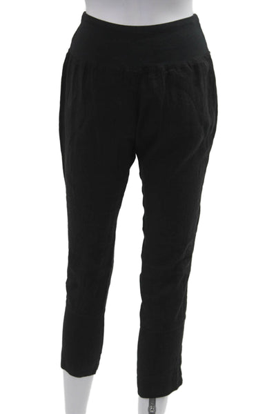 Luna Luz Womens Ankle Cropped Linen Pants Black Bohemian Solid Size XS