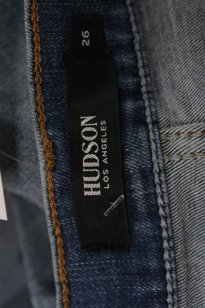 Hudson Women Ankle Cropped Skinny Jeans Blue Button Mid Rise Size 26
