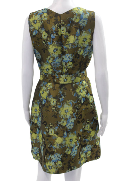 Karen Millen Women Fit & Flare Blue Floral Midi Dress V-Neck Size 8