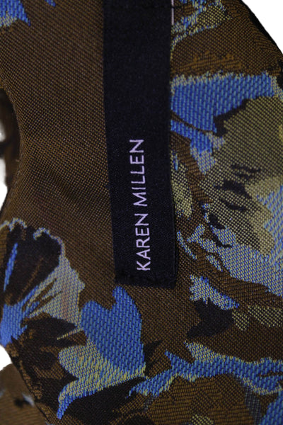 Karen Millen Women Fit & Flare Blue Floral Midi Dress V-Neck Size 8