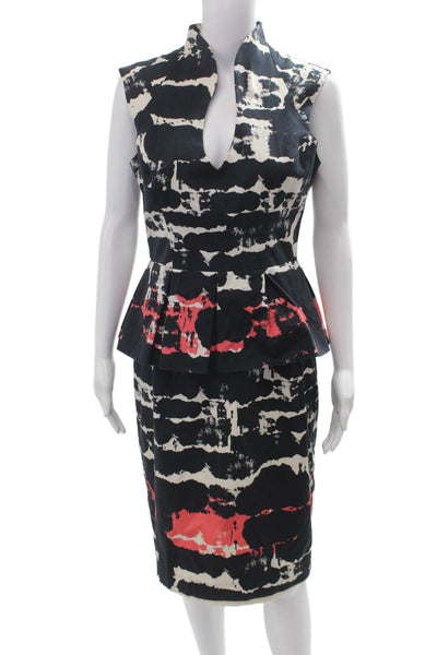 Black Halo Women Pencil Sheath Dress Black Mock Neck Sleeveless Size 8