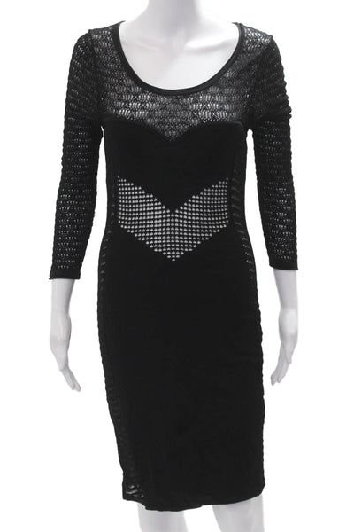 Catherine Malandrino Women Black Bodycon Sheath Midi Dress 3/4 Sleeve Size M