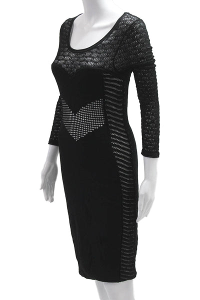Catherine Malandrino Women Black Bodycon Sheath Midi Dress 3/4 Sleeve Size M