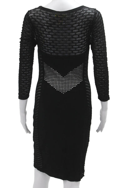 Catherine Malandrino Women Black Bodycon Sheath Midi Dress 3/4 Sleeve Size M