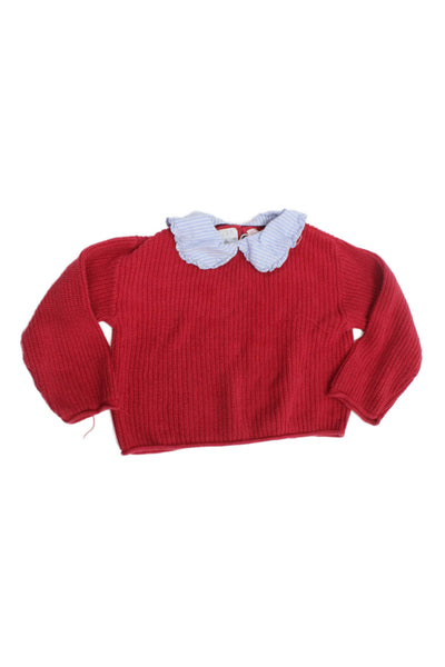 Zara Girls Knit Collared Long Sleeve Sweater Top Red Size 4