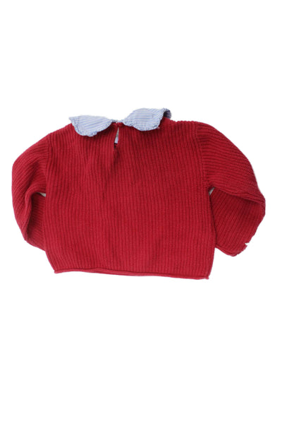 Zara Girls Knit Collared Long Sleeve Sweater Top Red Size 4
