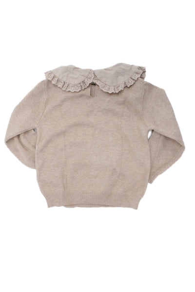 Zara Girls Knit Floral Embroidered Long Sleeve Top Beige Size 4