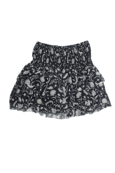 Zara Girls Floral Print Ruched Layered Skirt Black Size 11-12