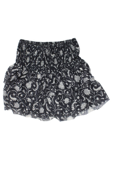 Zara Girls Floral Print Ruched Layered Skirt Black Size 11-12