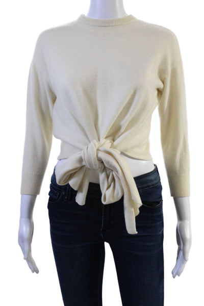Michelle Mason Women Beige Wool Cashmere Crew Neck Pullover 3/4 Sleeve Size S
