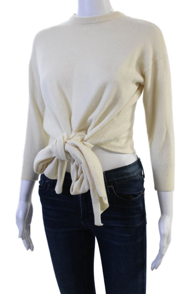 Michelle Mason Women Beige Wool Cashmere Crew Neck Pullover 3/4 Sleeve Size S