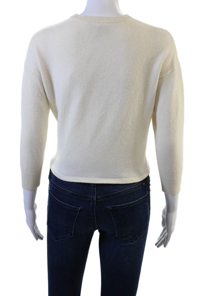 Michelle Mason Women Beige Wool Cashmere Crew Neck Pullover 3/4 Sleeve Size S