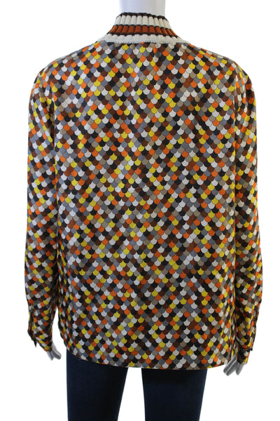 Dice Kayek Women Brown Geometric Mock Neck Long Sleeve Blouse Retro Size 38
