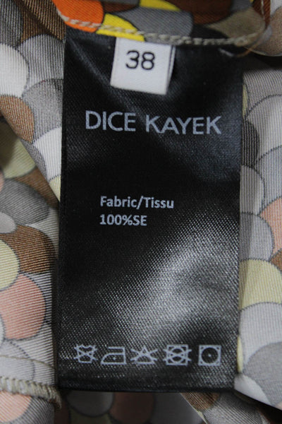 Dice Kayek Women Brown Geometric Mock Neck Long Sleeve Blouse Retro Size 38