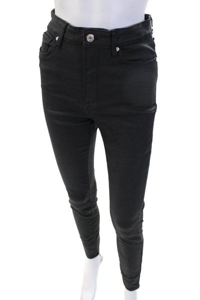 MNG Womens Ankle Jegging Pants Black Solid Button Size 6