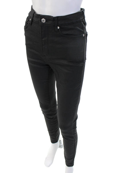 MNG Womens Ankle Jegging Pants Black Solid Button Size 6
