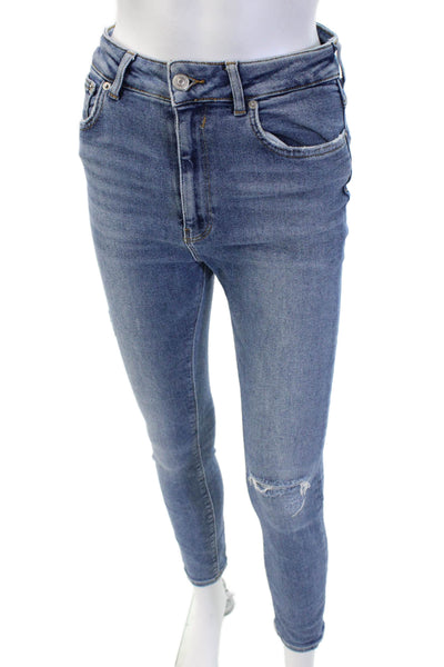 Zara Woman Womens Skinny Ankle Jeans Blue Cotton Blend Mid Rise Size 6