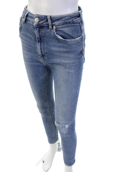 Zara Woman Womens Skinny Ankle Jeans Blue Cotton Blend Mid Rise Size 6