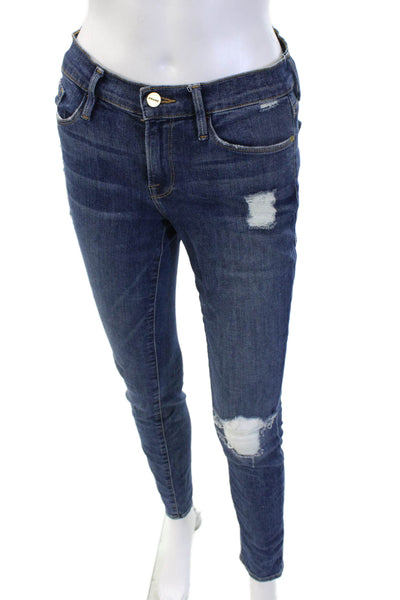 Frame Denim Women Skinny Dark Blue Jeans Button Mid Rise Size 27