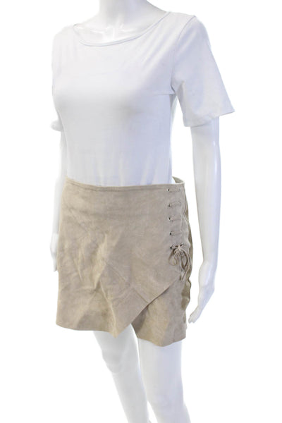 BLANKNYC Womens Leather Mini Wrap Skirt Beige Size 28