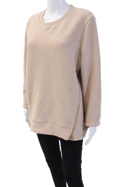 Addison Bay Women Tunic Sweatshirt Beige Striped Crew Neck Long Sleeve Size M