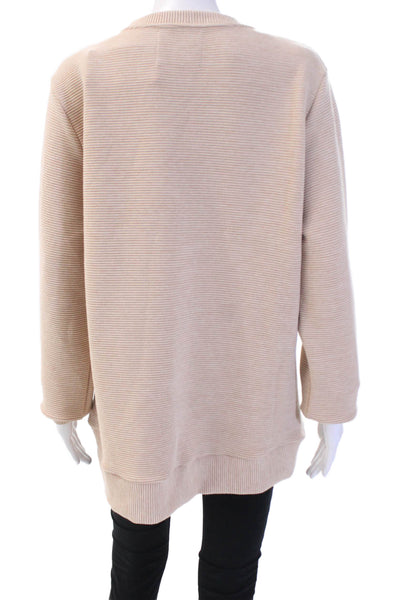 Addison Bay Women Tunic Sweatshirt Beige Striped Crew Neck Long Sleeve Size M