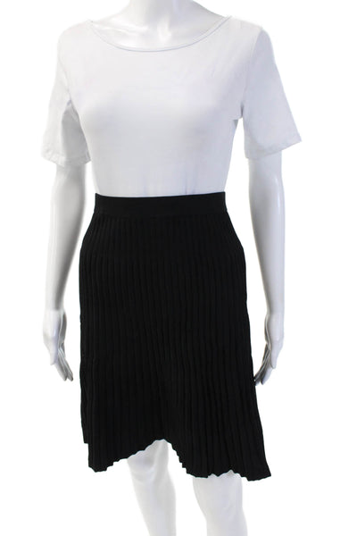Anne Klein Womens A-Line Pleated Striped Black Viscose Nylon Skirt Size XS
