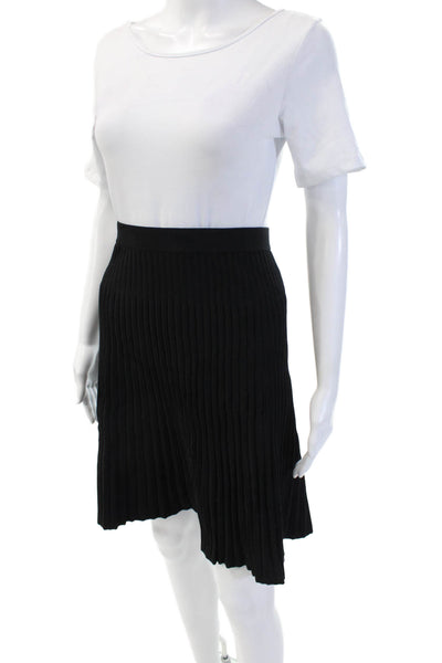 Anne Klein Womens A-Line Pleated Striped Black Viscose Nylon Skirt Size XS