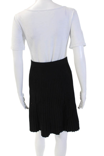 Anne Klein Womens A-Line Pleated Striped Black Viscose Nylon Skirt Size XS