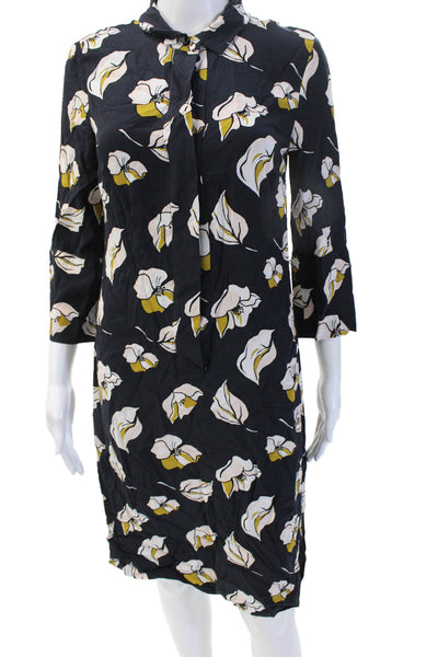 Hobbs London Womens Shift Shirt Dress Black Floral 3/4 Sleeve Size 4