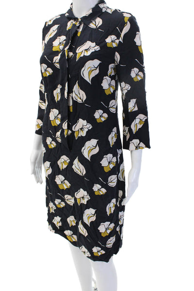 Hobbs London Womens Shift Shirt Dress Black Floral 3/4 Sleeve Size 4