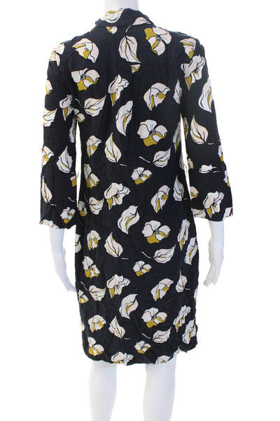 Hobbs London Womens Shift Shirt Dress Black Floral 3/4 Sleeve Size 4