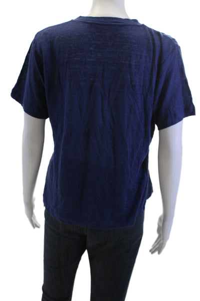 Bannerday Women Jersey Floral Linen Crewneck Short Sleeve Tee Dark Blue Size 1