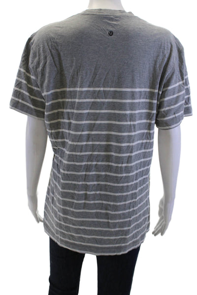 Lululemon Mens Striped Gray Crew Neck Short Sleeve T-Shirt Nylon Blend Size S