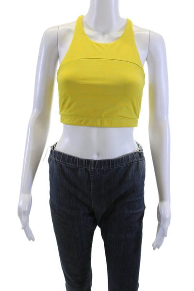 Outdoor Voices Womens Striped Sports Bra Yellow Green Size Small