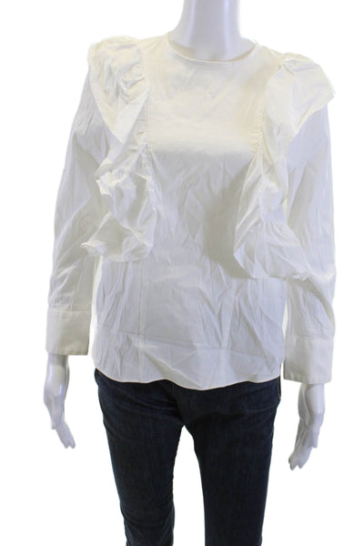 Zara Woman Womens White Cotton Crew Neck Long Sleeve Blouse Size XS