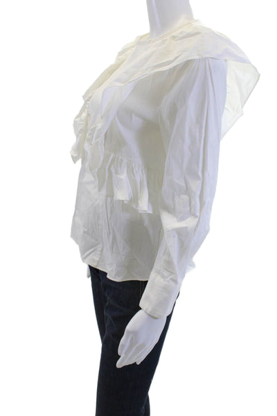 Zara Woman Womens White Cotton Crew Neck Long Sleeve Blouse Size XS
