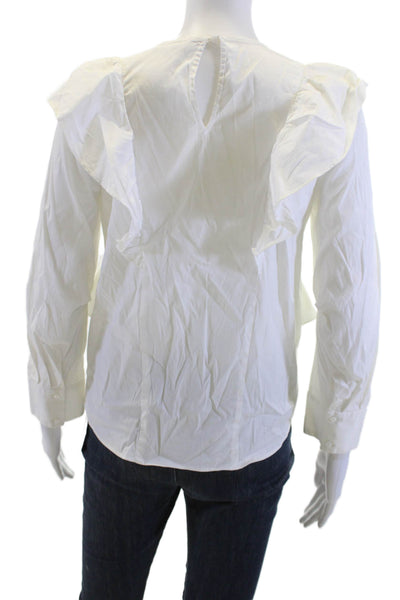 Zara Woman Womens White Cotton Crew Neck Long Sleeve Blouse Size XS